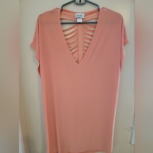 Jordan Taylor Peach Cut Out Jersey V Neck Tee Sz Large